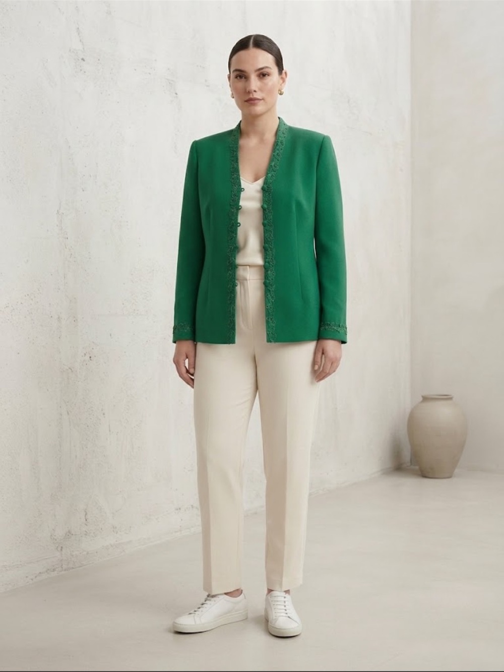 John Meyer Collection Green Beaded Embroidered Button Front Jacket Size 14